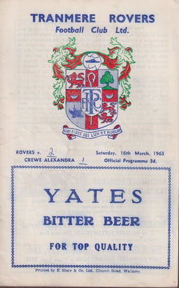 Tranmere Rovers v Crewe Alexandra Match Programme 1963-03-16